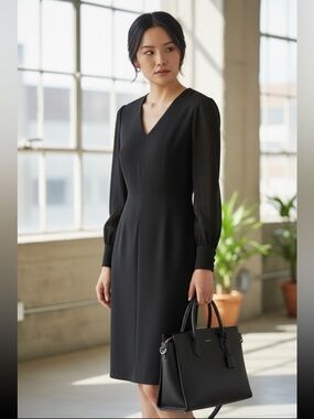 NWT Karen Kane Sheer Blouson Sleeve
Little Black Dress (LBD) - V-Neck (M)